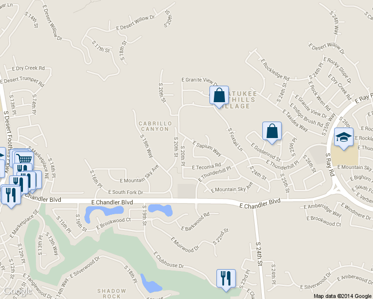 map of restaurants, bars, coffee shops, grocery stores, and more near 2031 East Sapium Way in Phoenix