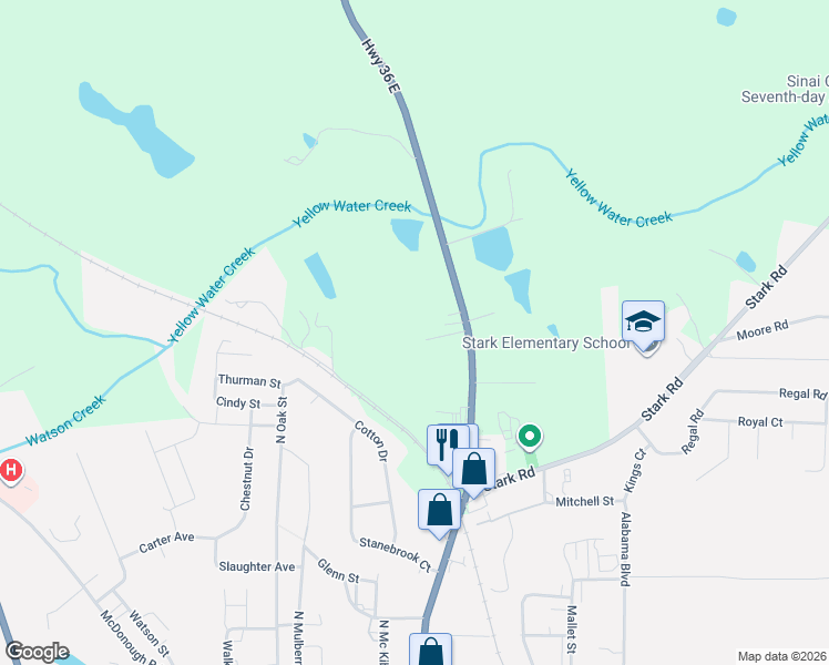 map of restaurants, bars, coffee shops, grocery stores, and more near 121 Wilson Foster Road in Jackson