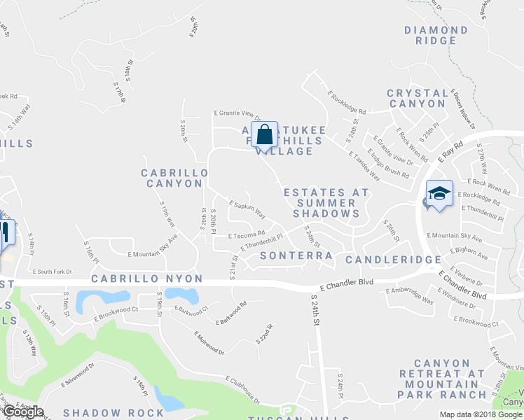 map of restaurants, bars, coffee shops, grocery stores, and more near 2138 East Sapium Way in Phoenix