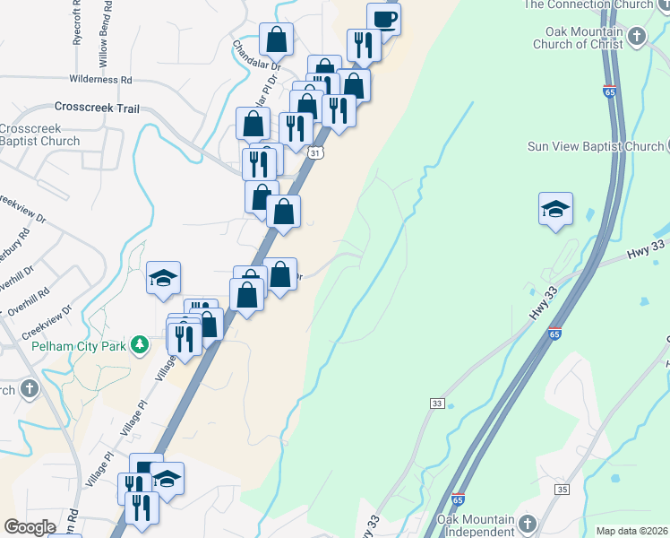 map of restaurants, bars, coffee shops, grocery stores, and more near 110 Crestmont Ln in Pelham