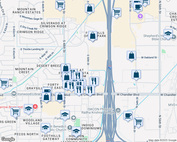 map of restaurants, bars, coffee shops, grocery stores, and more near 15210 S 50th St in Phoenix