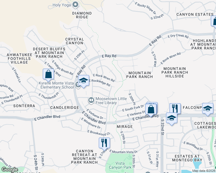 map of restaurants, bars, coffee shops, grocery stores, and more near 2749 East Rockledge Road in Phoenix