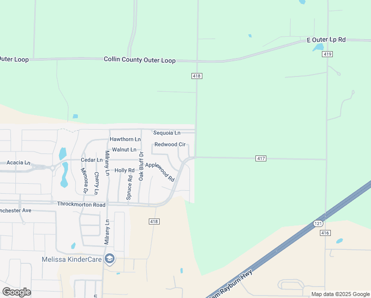map of restaurants, bars, coffee shops, grocery stores, and more near 4407 Peach Road in Melissa