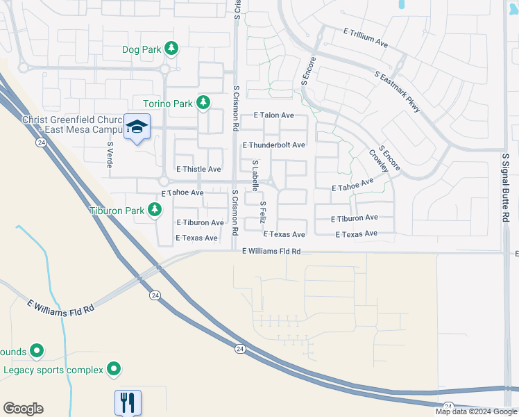 map of restaurants, bars, coffee shops, grocery stores, and more near 10055 East Tillman Avenue in Mesa