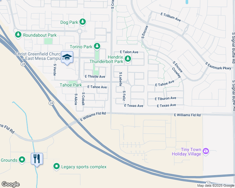 map of restaurants, bars, coffee shops, grocery stores, and more near 10027 East Tillman Avenue in Mesa