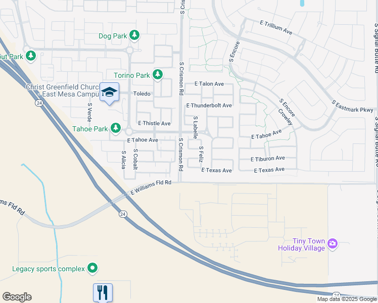 map of restaurants, bars, coffee shops, grocery stores, and more near 10023 East Tillman Avenue in Mesa