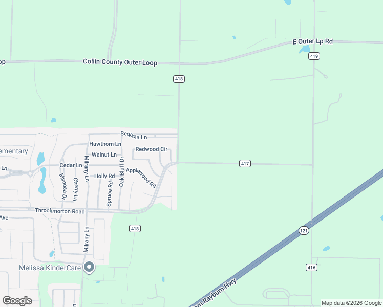 map of restaurants, bars, coffee shops, grocery stores, and more near 4406 Peach Road in Melissa
