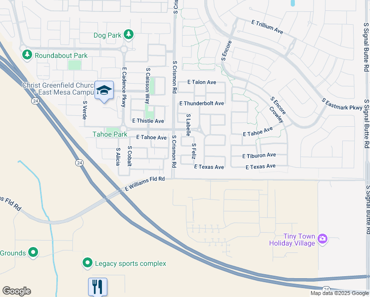 map of restaurants, bars, coffee shops, grocery stores, and more near 10031 East Tillman Avenue in Mesa