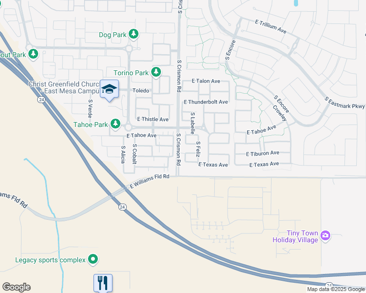 map of restaurants, bars, coffee shops, grocery stores, and more near 10013 East Tillman Avenue in Mesa