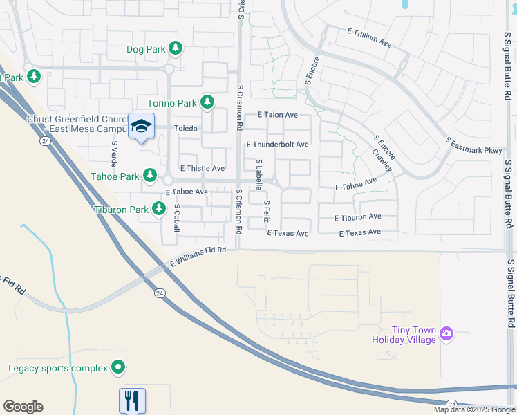map of restaurants, bars, coffee shops, grocery stores, and more near 10041 East Tillman Avenue in Mesa