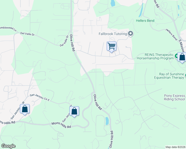map of restaurants, bars, coffee shops, grocery stores, and more near 1 Saddle Creek Road in Fallbrook