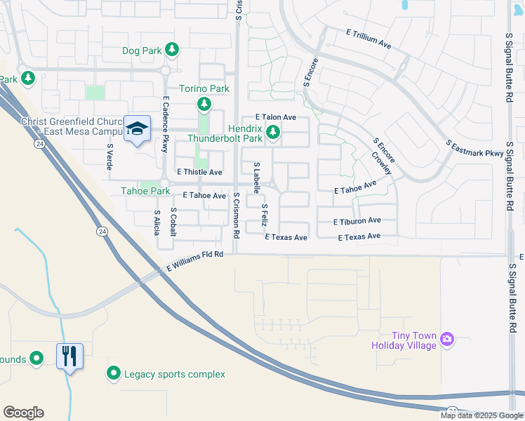 map of restaurants, bars, coffee shops, grocery stores, and more near 10031 East Tillman Avenue in Mesa