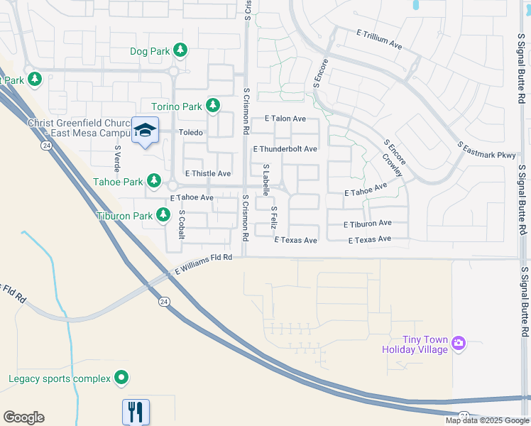 map of restaurants, bars, coffee shops, grocery stores, and more near 10031 East Tillman Avenue in Mesa