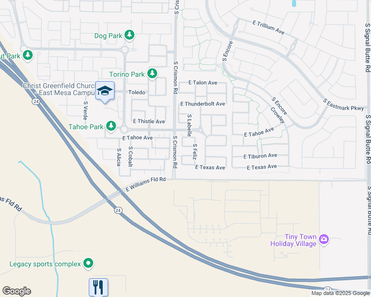 map of restaurants, bars, coffee shops, grocery stores, and more near 10031 East Tillman Avenue in Mesa