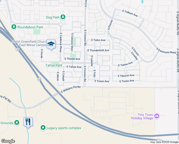 map of restaurants, bars, coffee shops, grocery stores, and more near 10031 East Tillman Avenue in Mesa