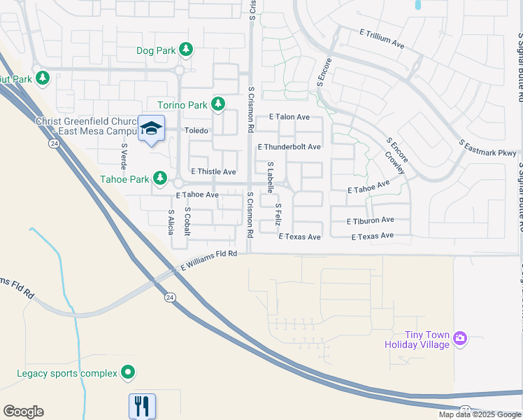 map of restaurants, bars, coffee shops, grocery stores, and more near 10031 East Tillman Avenue in Mesa