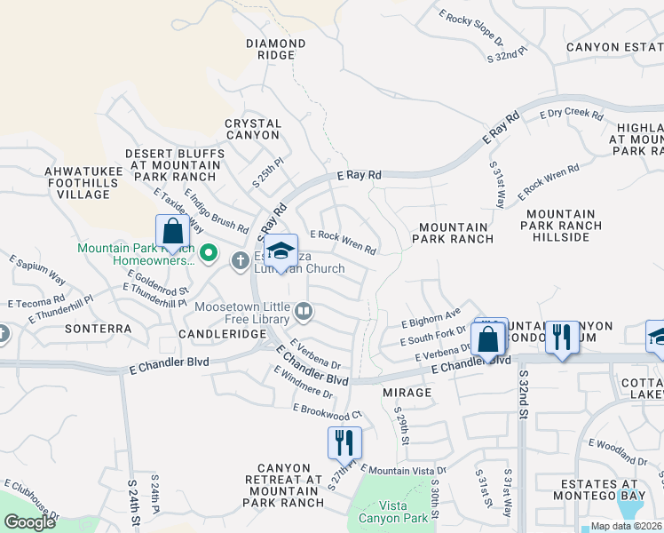 map of restaurants, bars, coffee shops, grocery stores, and more near 2749 East Rockledge Road in Phoenix