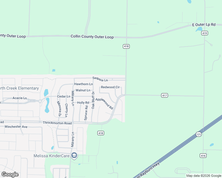 map of restaurants, bars, coffee shops, grocery stores, and more near 3704 Redwood Circle in Melissa