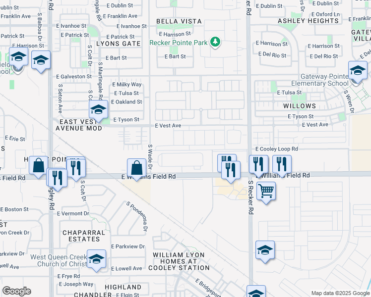map of restaurants, bars, coffee shops, grocery stores, and more near 3743 East Haskell Street in Gilbert