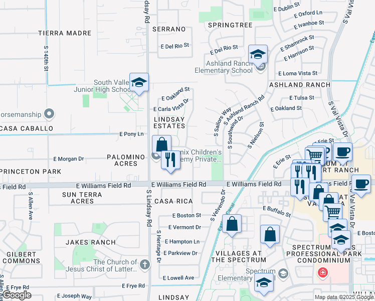 map of restaurants, bars, coffee shops, grocery stores, and more near 2276 South Porter Street in Gilbert