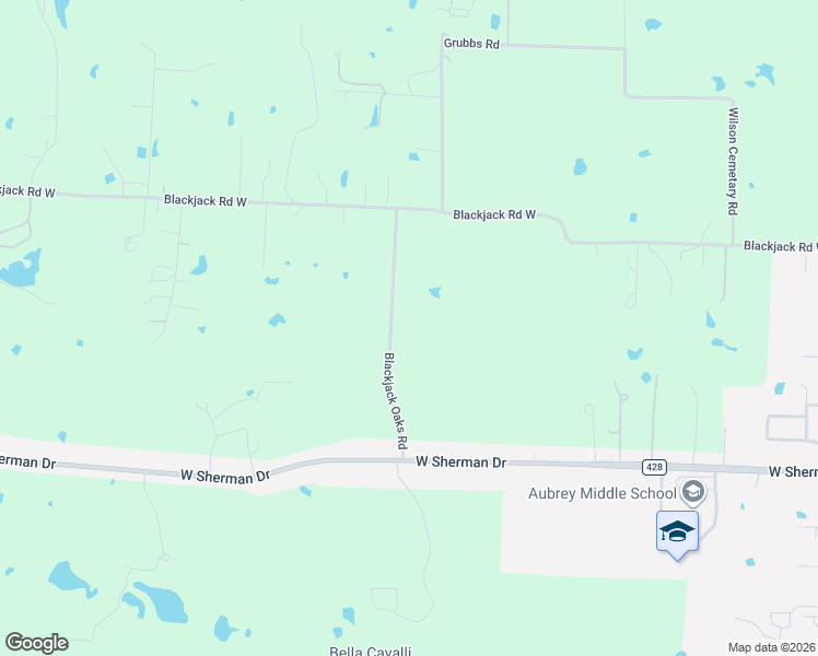 map of restaurants, bars, coffee shops, grocery stores, and more near 6630 Blackjack Oaks Road in Aubrey