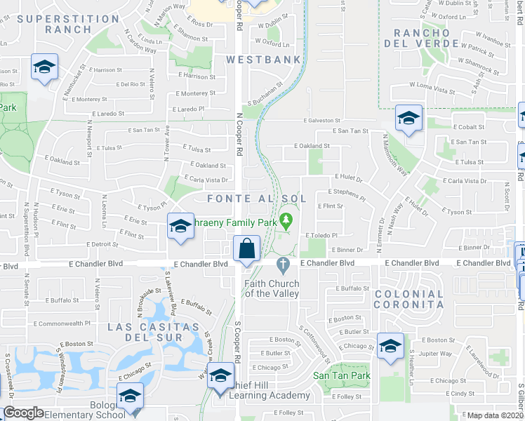 map of restaurants, bars, coffee shops, grocery stores, and more near 2080 East Detroit Street in Chandler