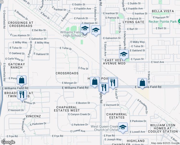 map of restaurants, bars, coffee shops, grocery stores, and more near 3098 East Toledo Street in Gilbert