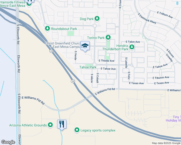 map of restaurants, bars, coffee shops, grocery stores, and more near 9752 East Tillman Avenue in Mesa