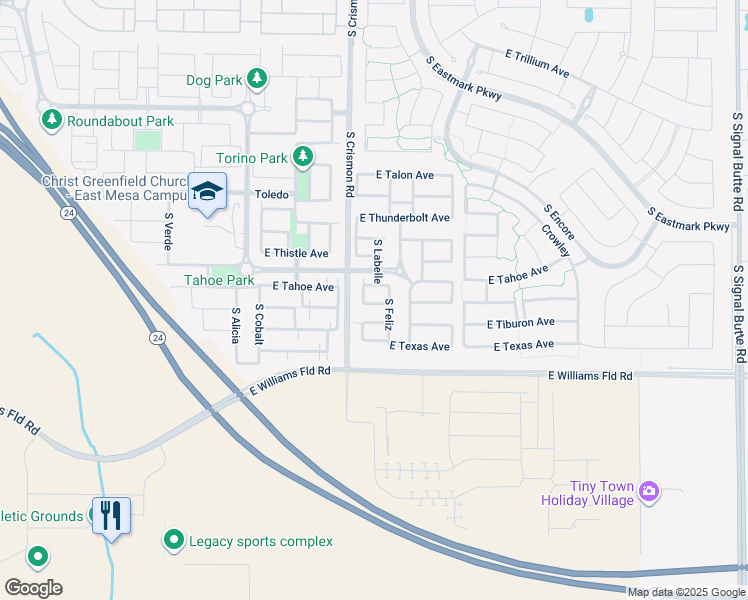 map of restaurants, bars, coffee shops, grocery stores, and more near 10038 East Tillman Avenue in Mesa