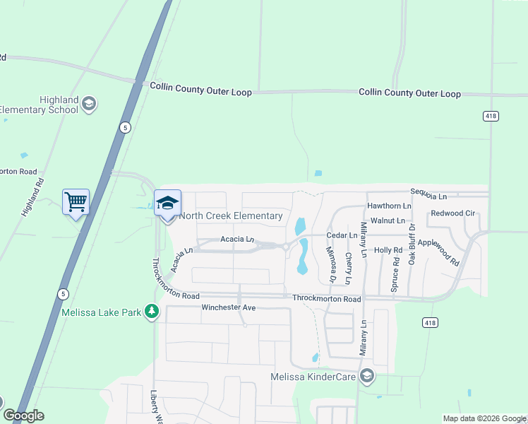 map of restaurants, bars, coffee shops, grocery stores, and more near 3002 Mulberry Avenue in Melissa