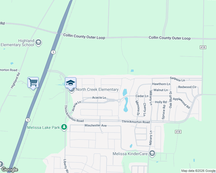 map of restaurants, bars, coffee shops, grocery stores, and more near 3002 Mulberry Avenue in Melissa
