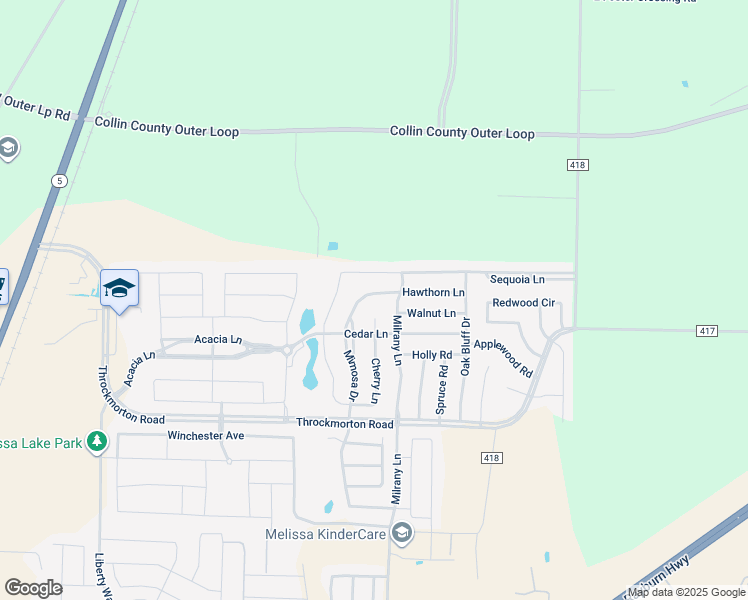 map of restaurants, bars, coffee shops, grocery stores, and more near 4409 Milrany Lane in Melissa