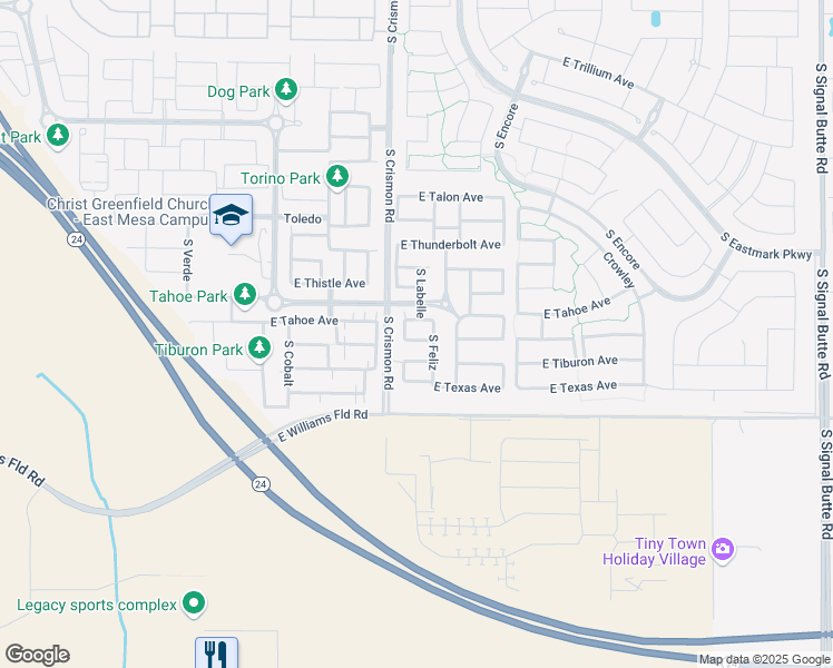 map of restaurants, bars, coffee shops, grocery stores, and more near 10038 East Tillman Avenue in Mesa