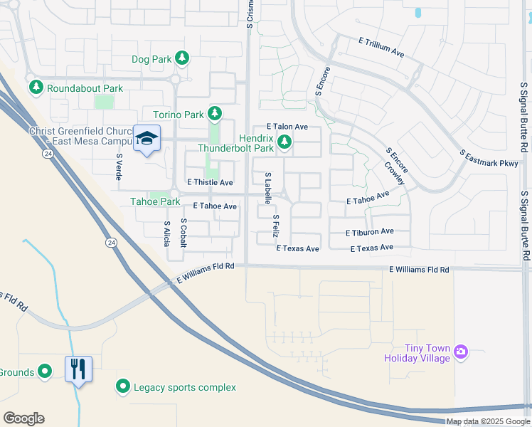map of restaurants, bars, coffee shops, grocery stores, and more near 10031 East Tillman Avenue in Mesa