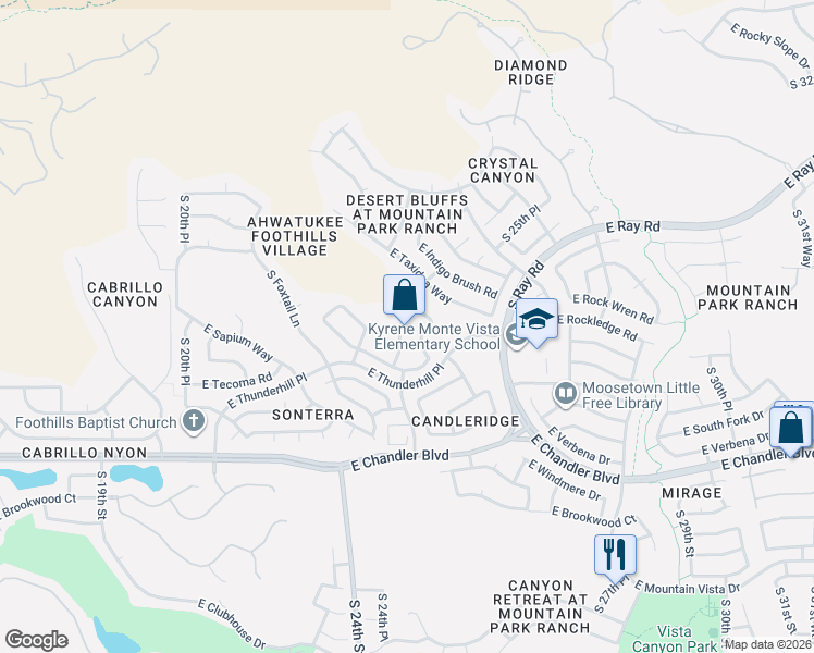 map of restaurants, bars, coffee shops, grocery stores, and more near 2455 East Sapium Way in Phoenix