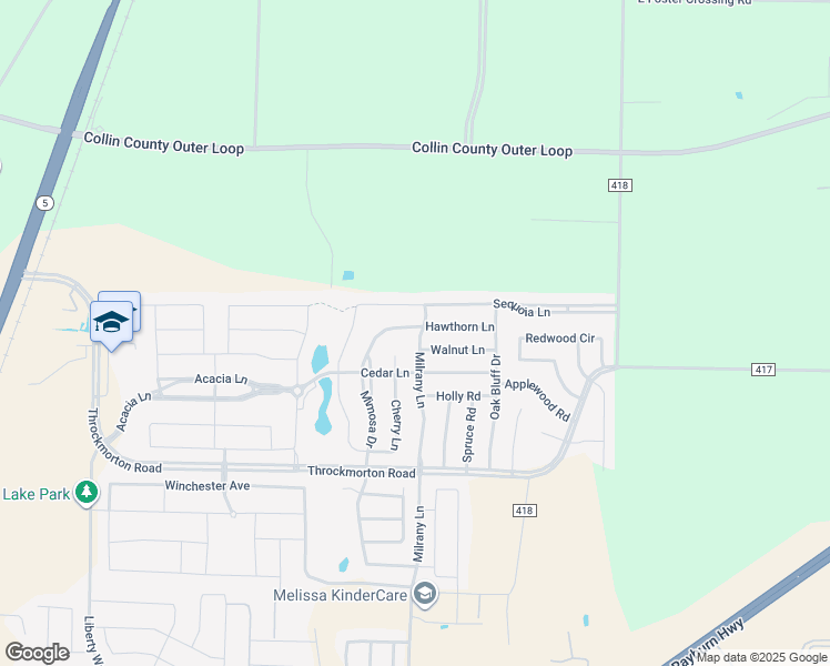 map of restaurants, bars, coffee shops, grocery stores, and more near 4409 Milrany Lane in Melissa