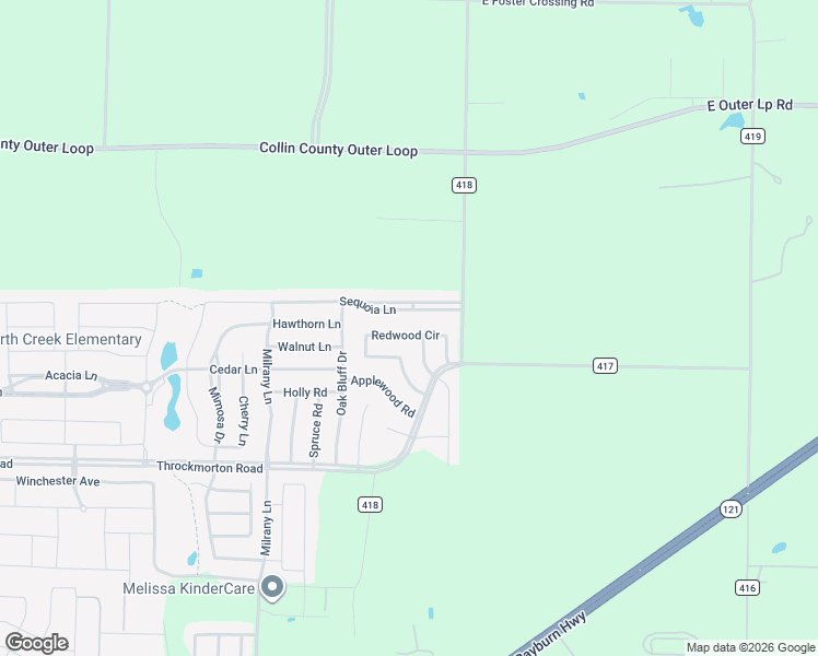 map of restaurants, bars, coffee shops, grocery stores, and more near 3704 Redwood Circle in Melissa