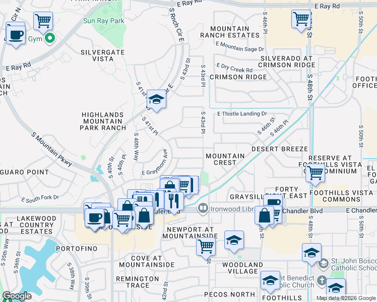map of restaurants, bars, coffee shops, grocery stores, and more near 4206 East Graythorn Avenue in Phoenix