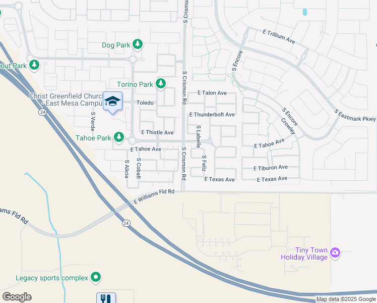 map of restaurants, bars, coffee shops, grocery stores, and more near 10031 East Tillman Avenue in Mesa