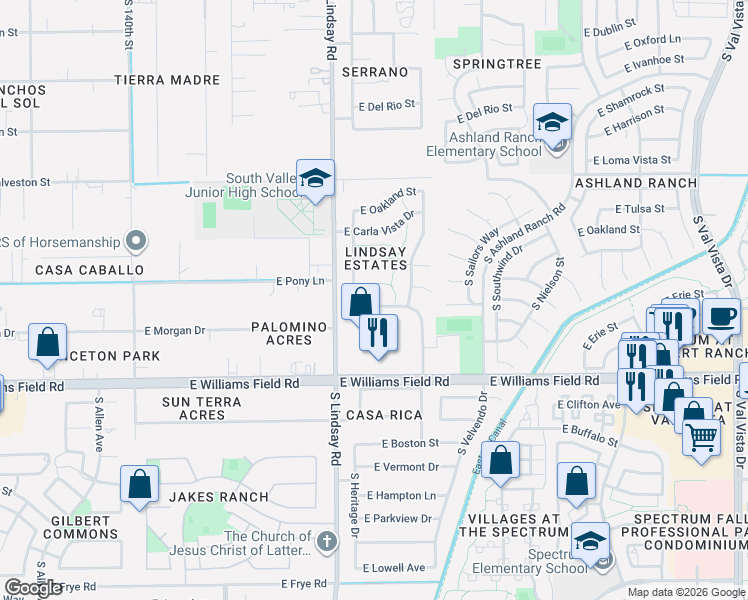 map of restaurants, bars, coffee shops, grocery stores, and more near 881 East Toledo Street in Gilbert