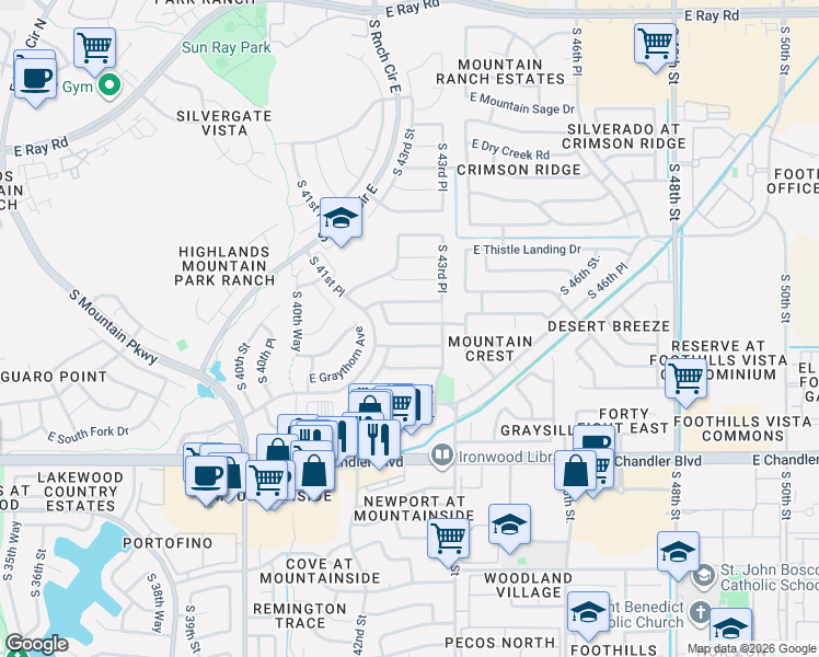 map of restaurants, bars, coffee shops, grocery stores, and more near 4206 East Graythorn Avenue in Phoenix