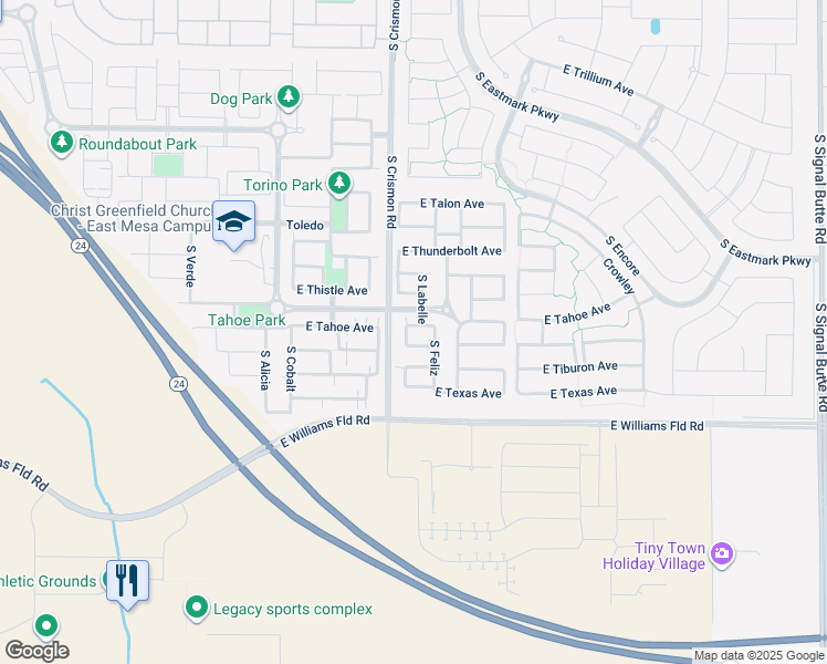 map of restaurants, bars, coffee shops, grocery stores, and more near 10031 East Tillman Avenue in Mesa