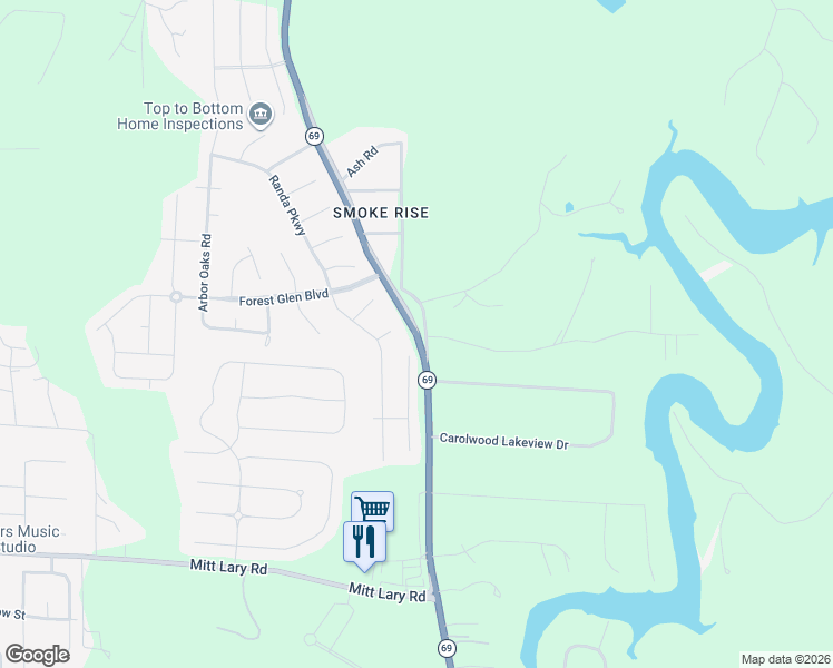 map of restaurants, bars, coffee shops, grocery stores, and more near 13731 Alabama 69 in Northport