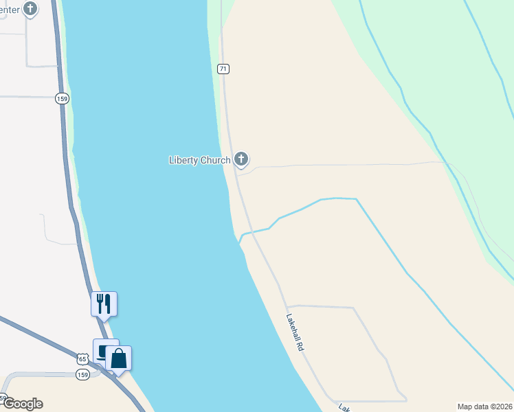 map of restaurants, bars, coffee shops, grocery stores, and more near 1604 County Road 71 in Lake Village