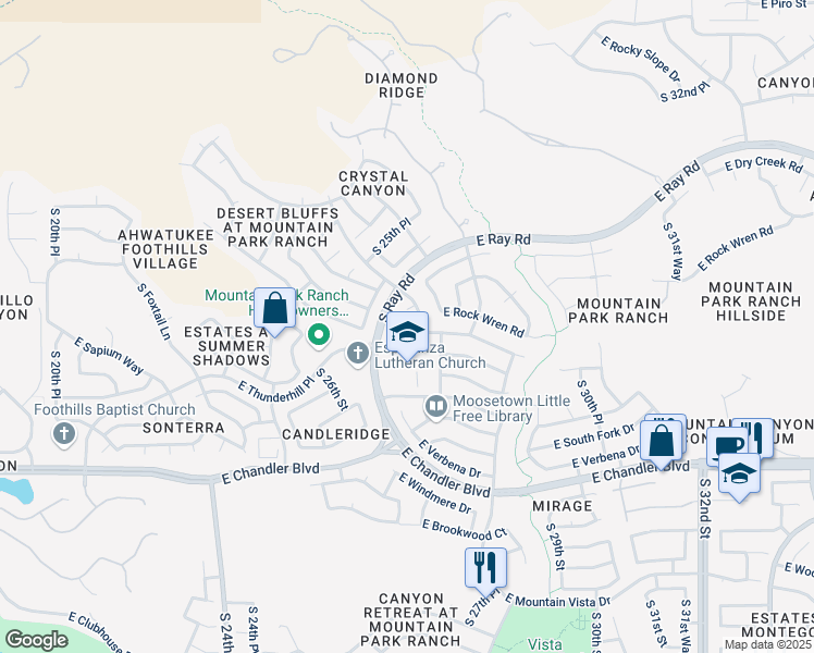 map of restaurants, bars, coffee shops, grocery stores, and more near 2622 East Rockledge Road in Phoenix