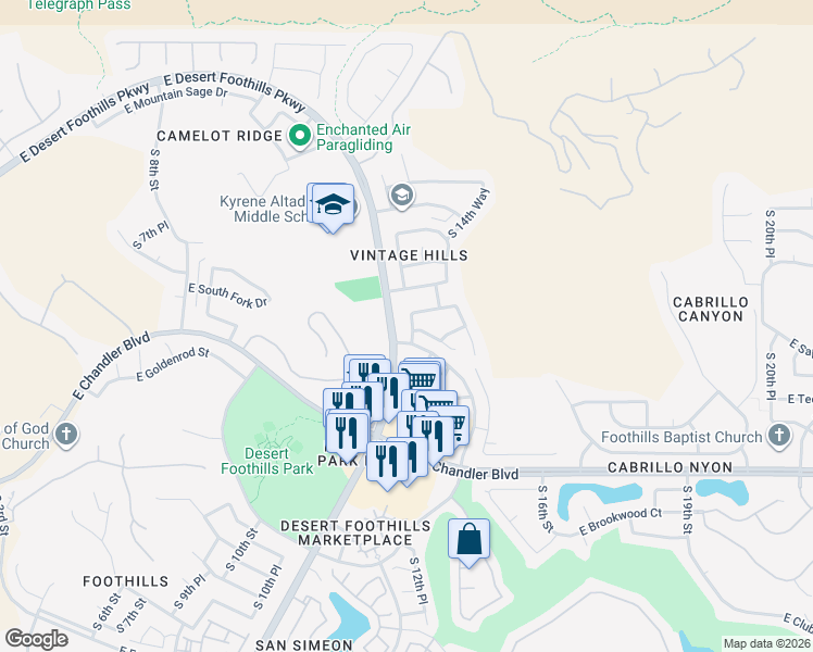 map of restaurants, bars, coffee shops, grocery stores, and more near 1324 East Sapium Way in Phoenix