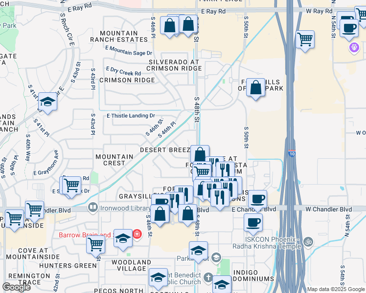 map of restaurants, bars, coffee shops, grocery stores, and more near 4722 East Rockledge Road in Phoenix