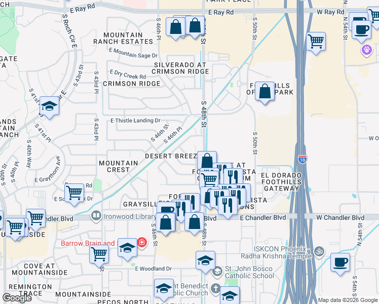 map of restaurants, bars, coffee shops, grocery stores, and more near 4722 East Rockledge Road in Phoenix