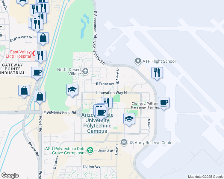 map of restaurants, bars, coffee shops, grocery stores, and more near in Mesa