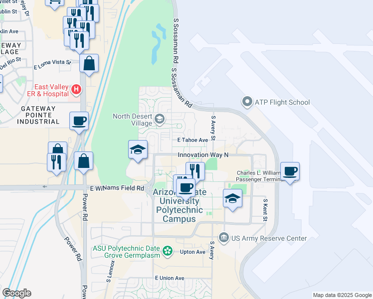 map of restaurants, bars, coffee shops, grocery stores, and more near in Mesa